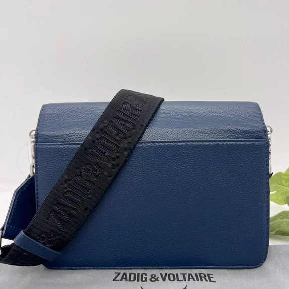 ZADIG & VOLTAIRE Leather Crossbody Clutch Bag Navy Blue NWT - Picture 3 of 15